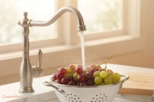 Rinsing fresh grapes in a colander before making cold pressed grape juice