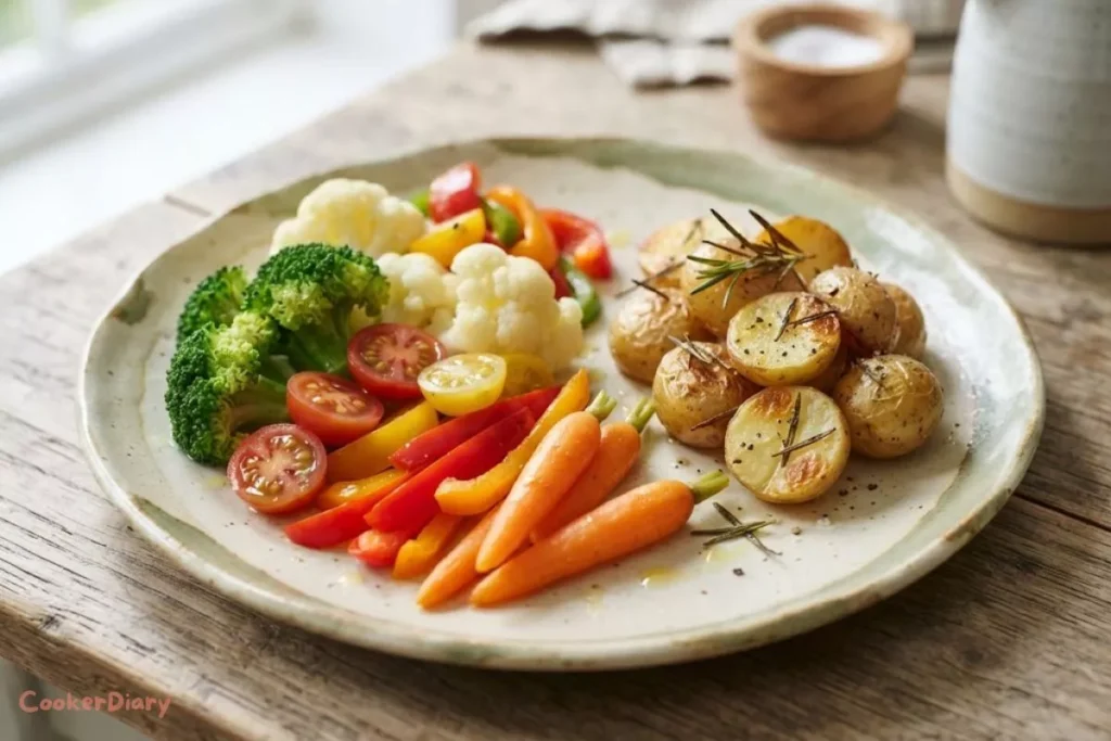 dip Fresh and Roasted Vegetables in the cheese fondue